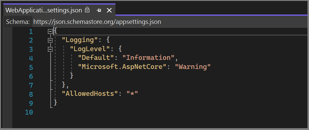 Captura de pantalla del archivo abierto para verlo en Visual Studio.