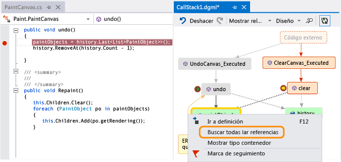 See methods that use a field: call stack code map