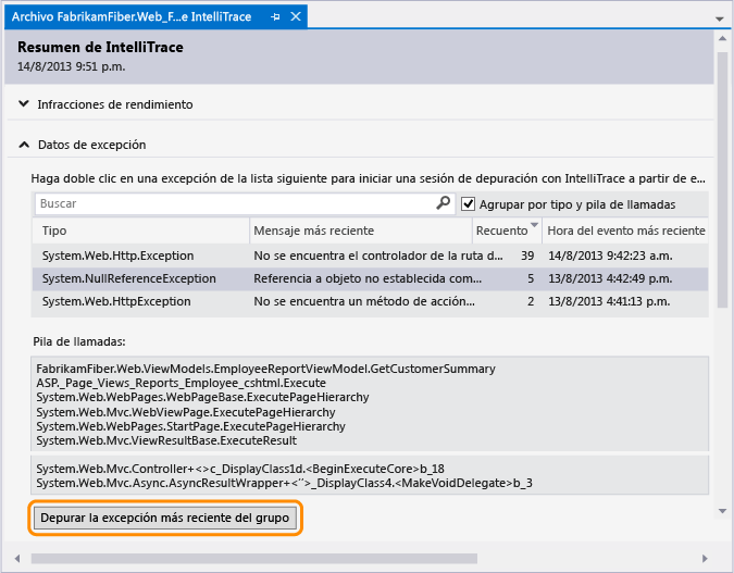 FFR_ITSummaryPageException Start debugging from exception event