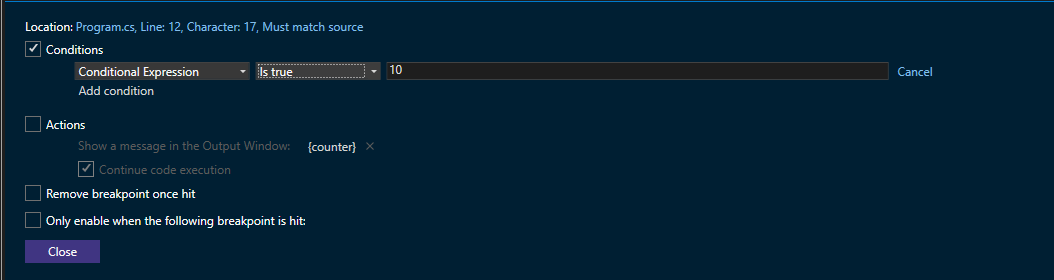 Captura de pantalla que muestra el recuento de aciertos de expresiones condicionales.