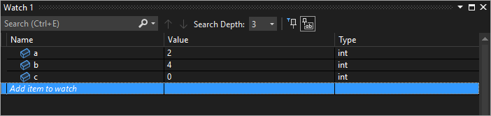 Captura de pantalla de variables de inspección.