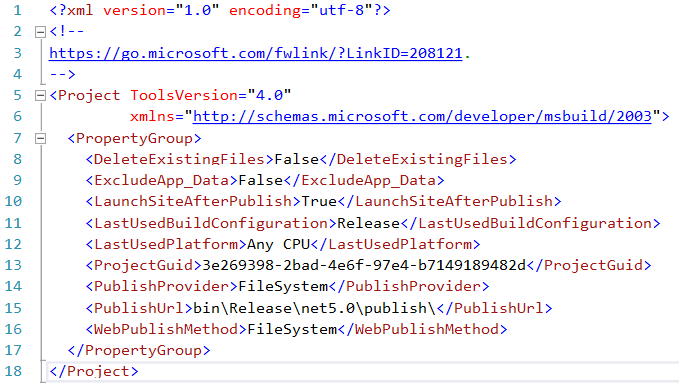 contenido del ejemplo de perfil de publicación