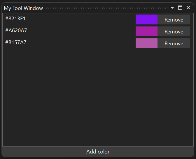 Screenshot showing random colors tool window.