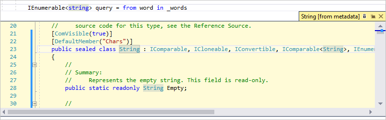 Captura de pantalla de una ventana Ver la definición de Visual Studio.