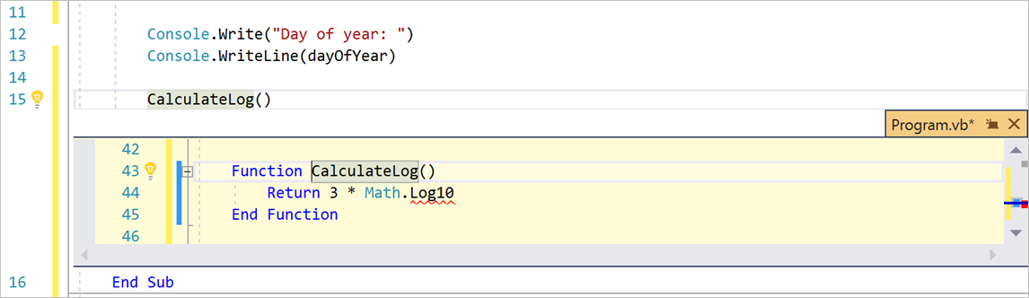 Captura de pantalla en la que se muestra Ver la definición en Visual Studio.