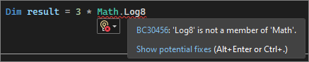 Captura de pantalla de un subrayado rojo en Visual Studio.