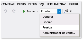 Screenshot of Solution Configurations dropdown list on the Standard toolbar.
