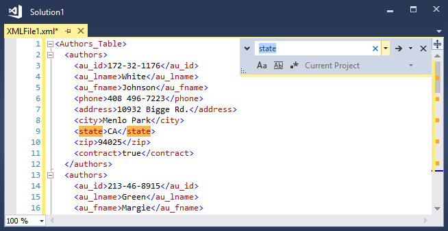 Captura de pantalla del cuadro de diálogo Buscar y reemplazar en el Editor de Visual Studio 2019 y versiones anteriores.