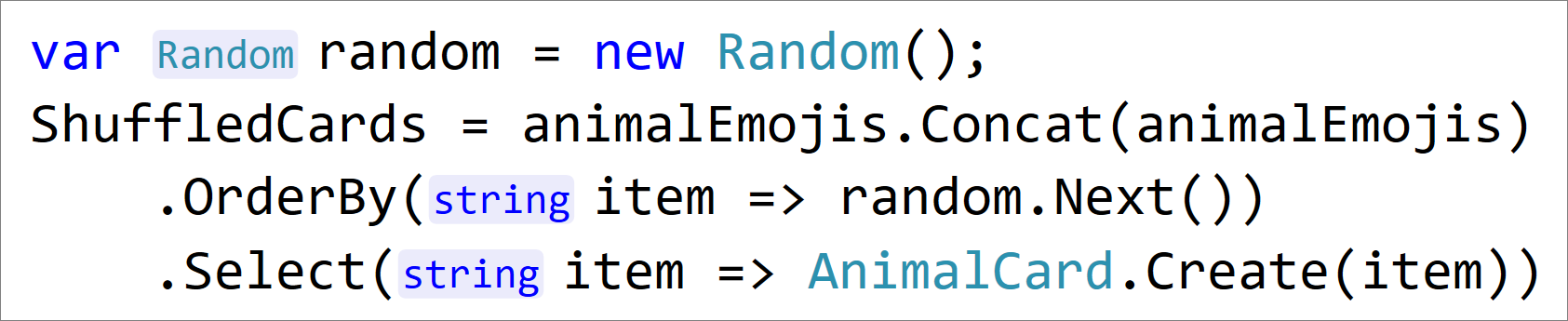 Sugerencias de tipo insertadas para CSharp