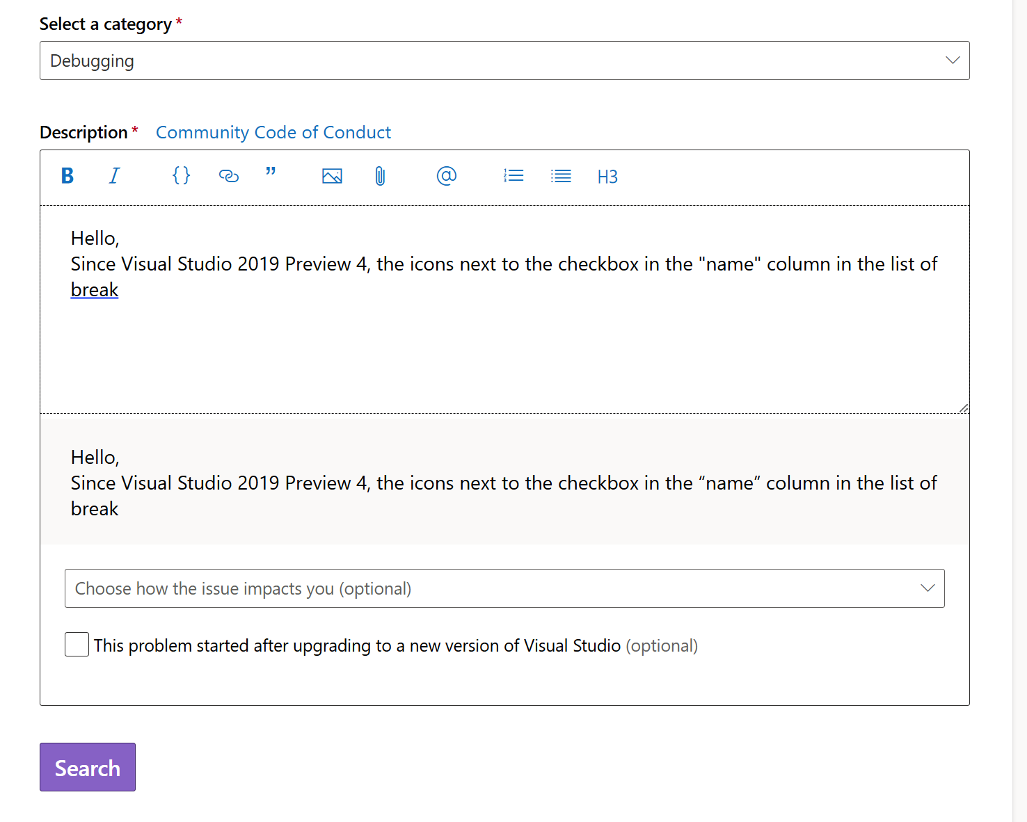 Captura de pantalla que muestra el botón Buscar.
