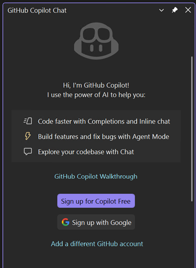 Captura de pantalla del registro para Copilot Gratis en la ventana Chat.