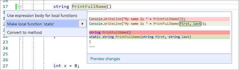 Captura de pantalla de Make local function static (Hacer estática la función local).