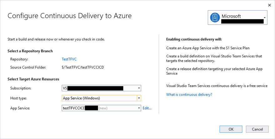 Configurar la entrega continua para proyectos en un proyecto de TFVC de VSTS