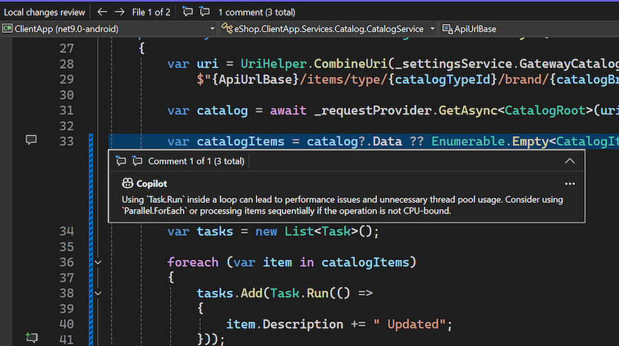 Comentario de revisión local