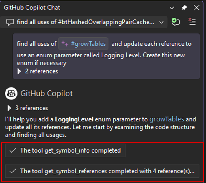 Copilot con herramientas de C++ para analizar y modificar código en varios archivos