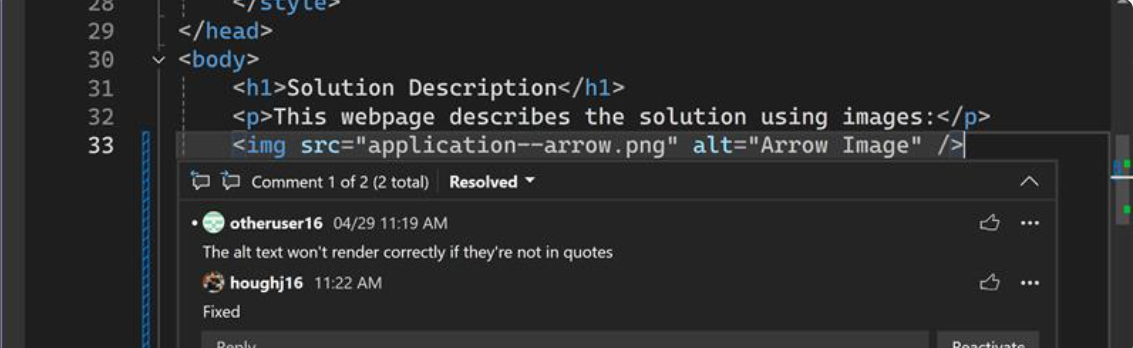 Recorte de pantalla en la que se muestran los comentarios de la solicitud de incorporación de cambios.
