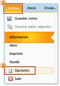 Choosing File, Options in Outlook 2010