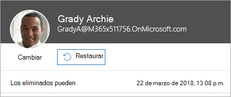 Captura de pantalla que muestra el comando para restaurar un usuario en la administración de Microsoft 365.