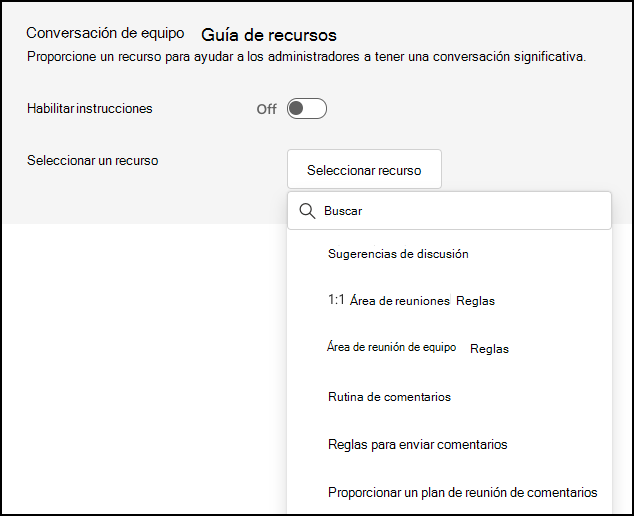 Captura de pantalla del menú desplegable Seleccionar un recurso.
