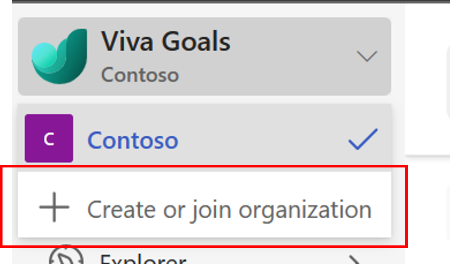 Captura de pantalla que muestra cómo seleccionar Crear o unirse a la organización en la lista desplegable.