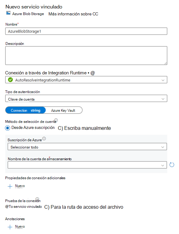 Captura de pantalla que muestra cómo agregar detalles para el nuevo servicio vinculado.