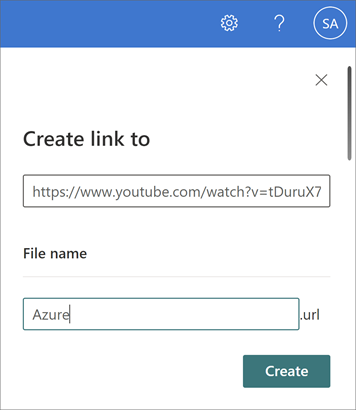 Captura de pantalla del nuevo panel de vínculos con una dirección URL y un nombre rellenados.