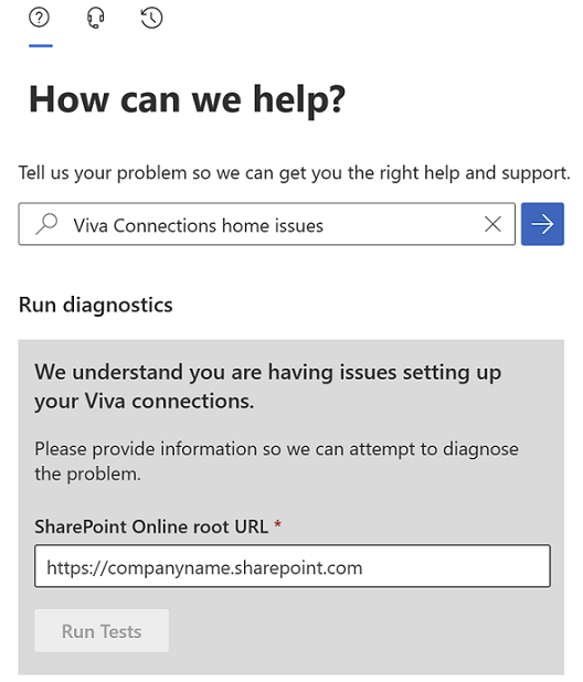 Captura de pantalla del panel para buscar ayuda en el Centro de administración de Microsoft 365.