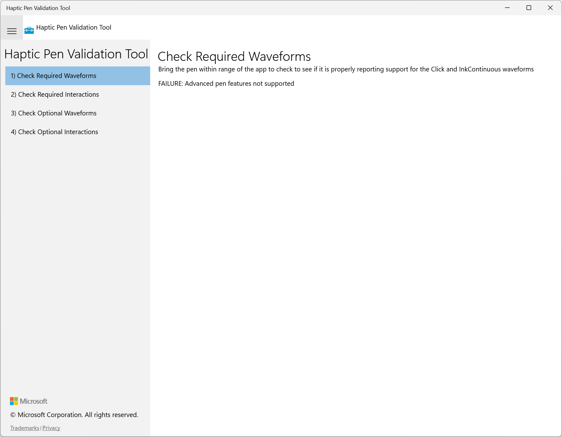 Error en la prueba de formas de onda requeridas