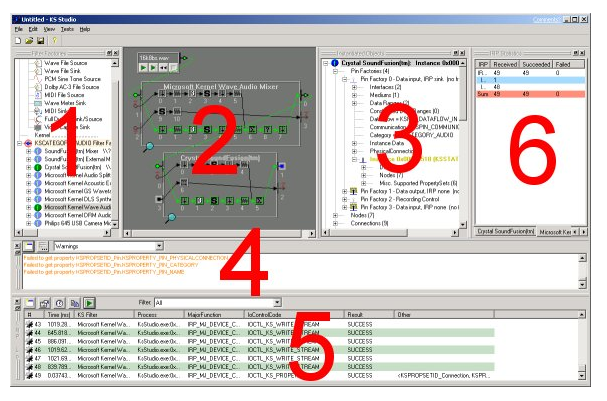 Captura de pantalla de la interfaz de la utilidad KSStream que muestra los paneles de menú 1, 2, 3 y 6 de la primera fila, seguido de 4 y 5 en la fila inferior.