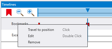 Menú emergente de clic derecho en marcador que muestra opciones para desplazarse a la posición, editar y eliminar.
