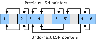 diagrama que ilustra los punteros lsn y lsn anteriores.