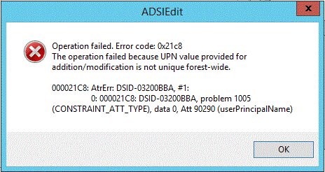 Captura de pantalla que muestra que se produjo un error en la operación con código de error 0x21c8.