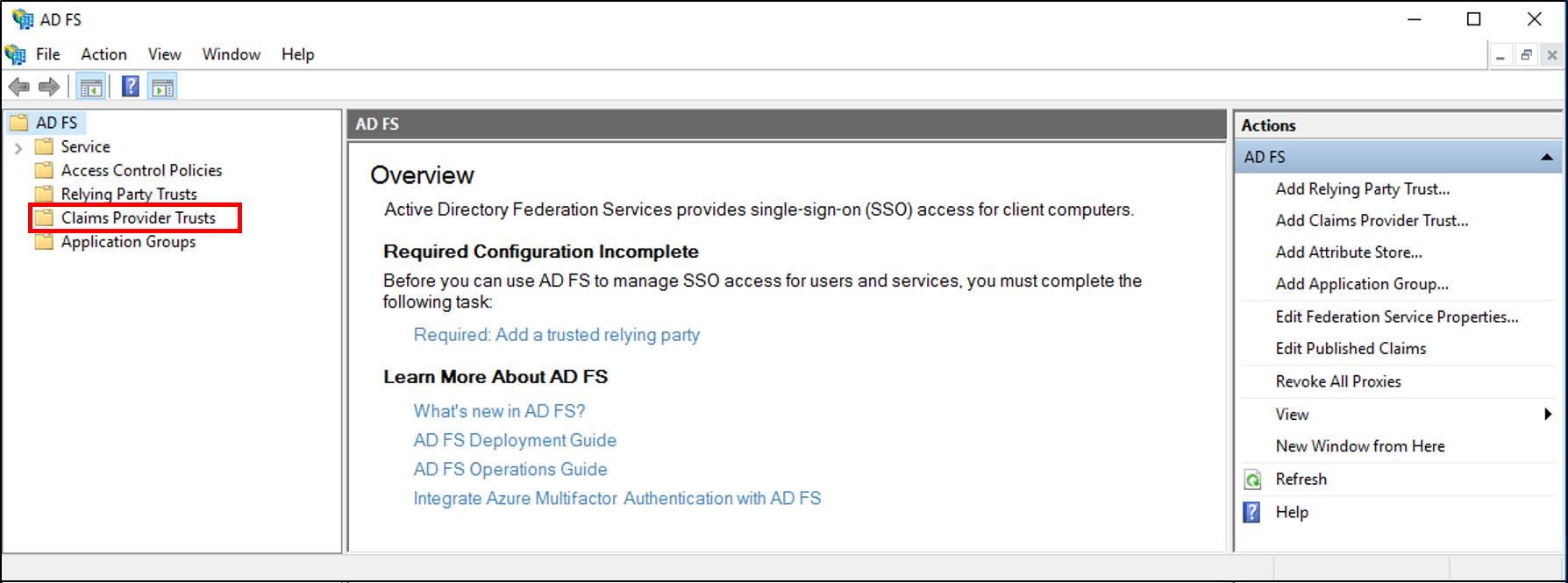 Screenshot that shows where to select Claims Provider Trusts when you create a rule to transform an incoming claim on a Claims Provider Trust in Windows Server 2016.