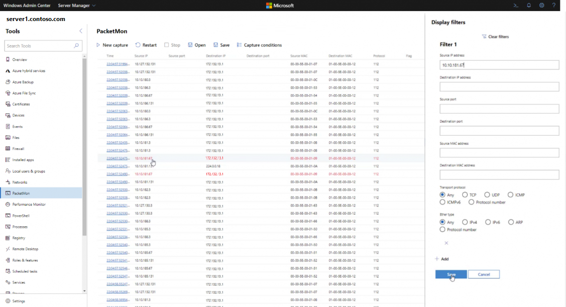 Display filters screen
