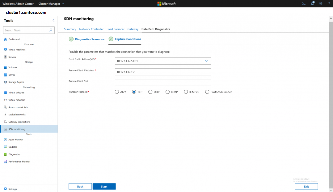SDN monitoring - Capture Conditions page
