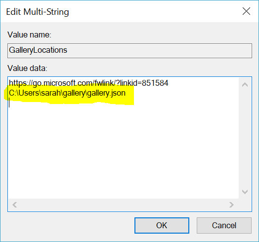 Clave del Registro de la galería con el nuevo elemento
