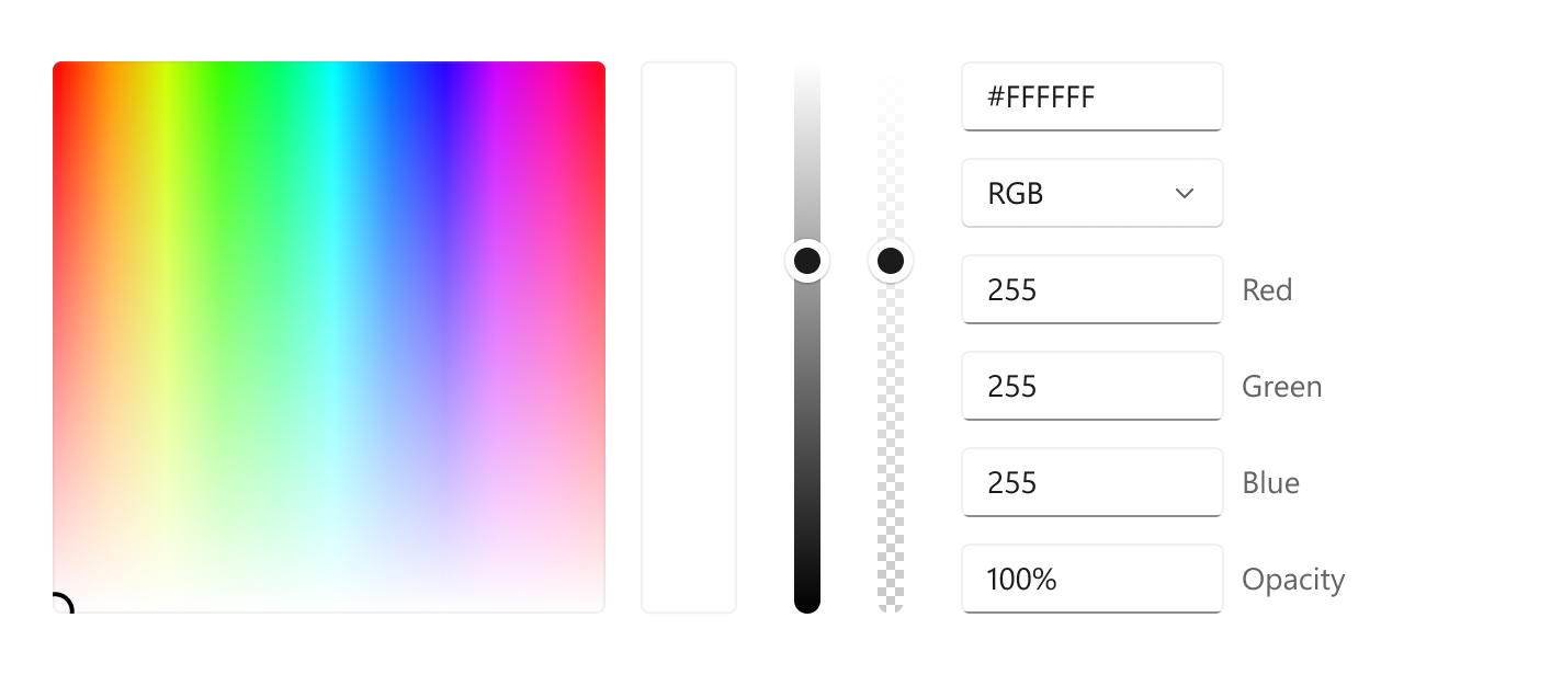 Selector de colores en una orientación horizontal