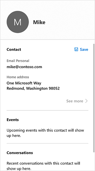 Captura de pantalla que muestra una tarjeta de contacto estándar.