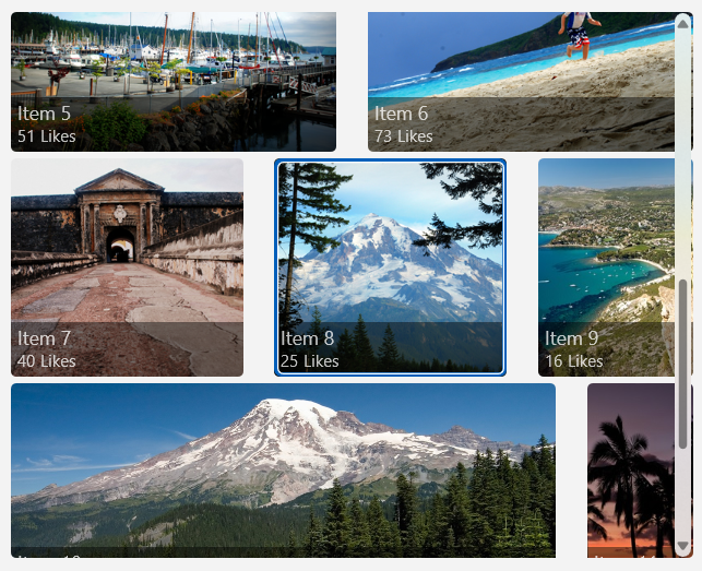 A collection of photos shown in a lined flow layout where each item is the same height, but the width varies based on the original size of the aspect ratio of the photo.