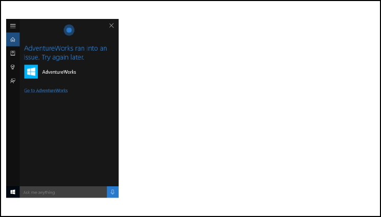 Captura de pantalla del lienzo de Cortana para el flujo de la aplicación en segundo plano de Cortana de un extremo a otro mediante el error de viaje de cancelación de