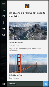 Captura de pantalla del lienzo de Cortana que muestra el título con el icono y el texto de 280 x 140