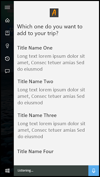 Captura de pantalla del lienzo de Cortana que muestra título con texto