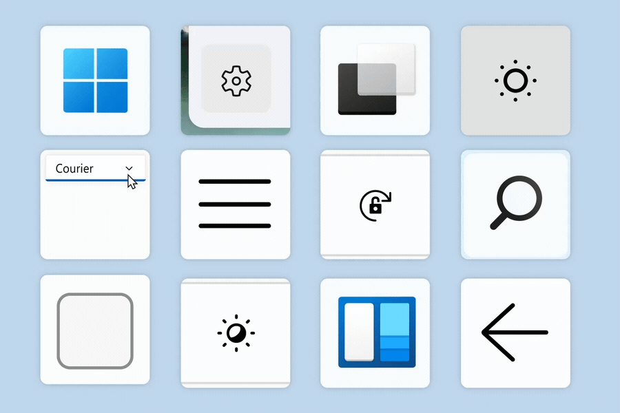 Imagen animada que muestra una cuadrícula de varios ejemplos de controles de iconos animados.