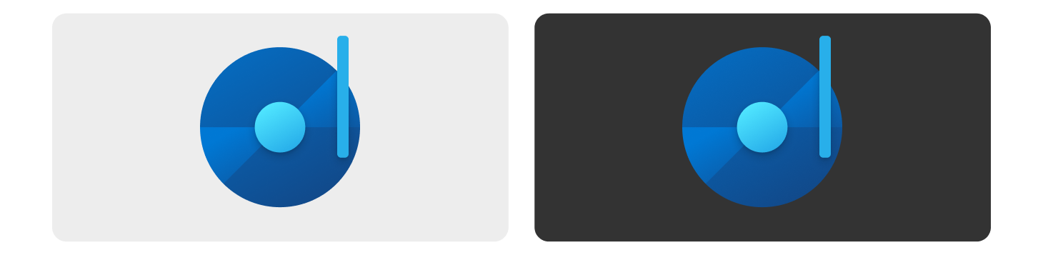 Diagrama que muestra dos versiones del mismo icono, una en un tema oscuro y la otra en un tema claro.