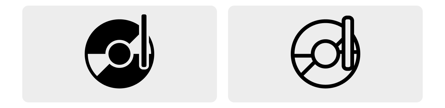 Diagrama que muestra dos versiones de un icono en temas de color de contraste alto.