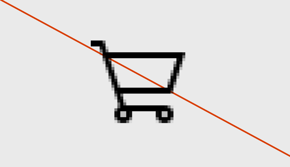 Captura de pantalla de un icono de mapa de bits pixelado de un carro de la compra.