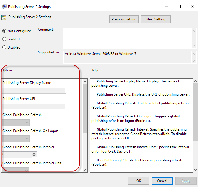 Habilite la configuración del servidor de publicación 2.