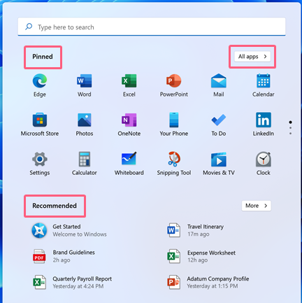 Agregar o quitar aplicaciones ancladas en el menú Inicio de Windows 11 -  Configure Windows | Microsoft Learn