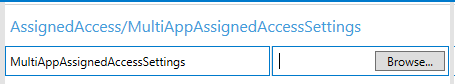 Captura de pantalla del campo MultiAppAssignedAccessSettings en el Diseñador de configuraciones de Windows.