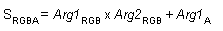 ecuación de la operación agregar color modulado alfa (s(rgba) = arg1(rgb) x arg2(rgb) + arg1(a))